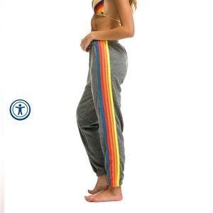 5 STRIPE SWEATPANTS - HEATHER GREY // NEON RAINBOW